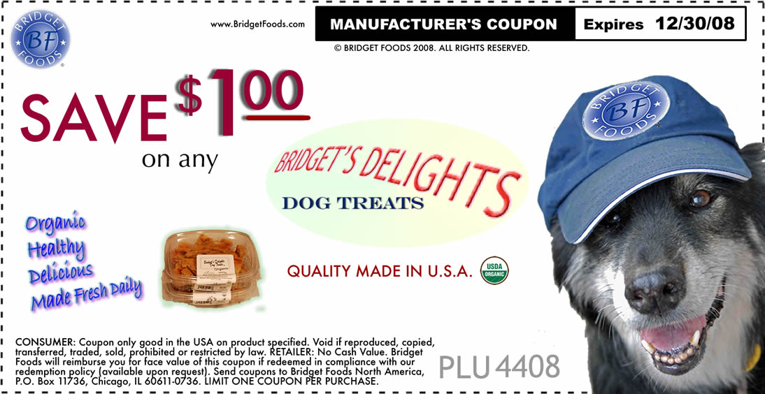 Save $1.00 on any Bridget's Delights Dog Treats